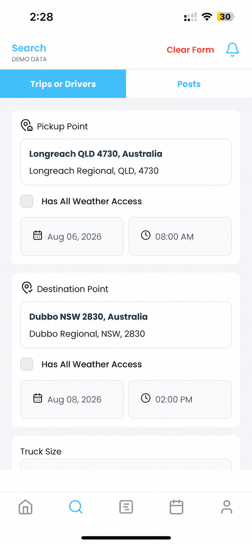 StockShift post screen showing livestock freight details